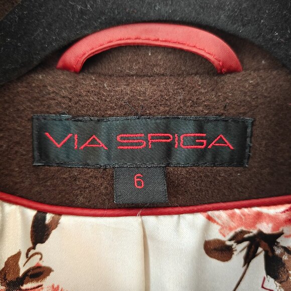 VIA SPIGA Wool Cashmere Blend Coat with Floral Lining Chocolate Brown Size 6 - Picture 5 of 14